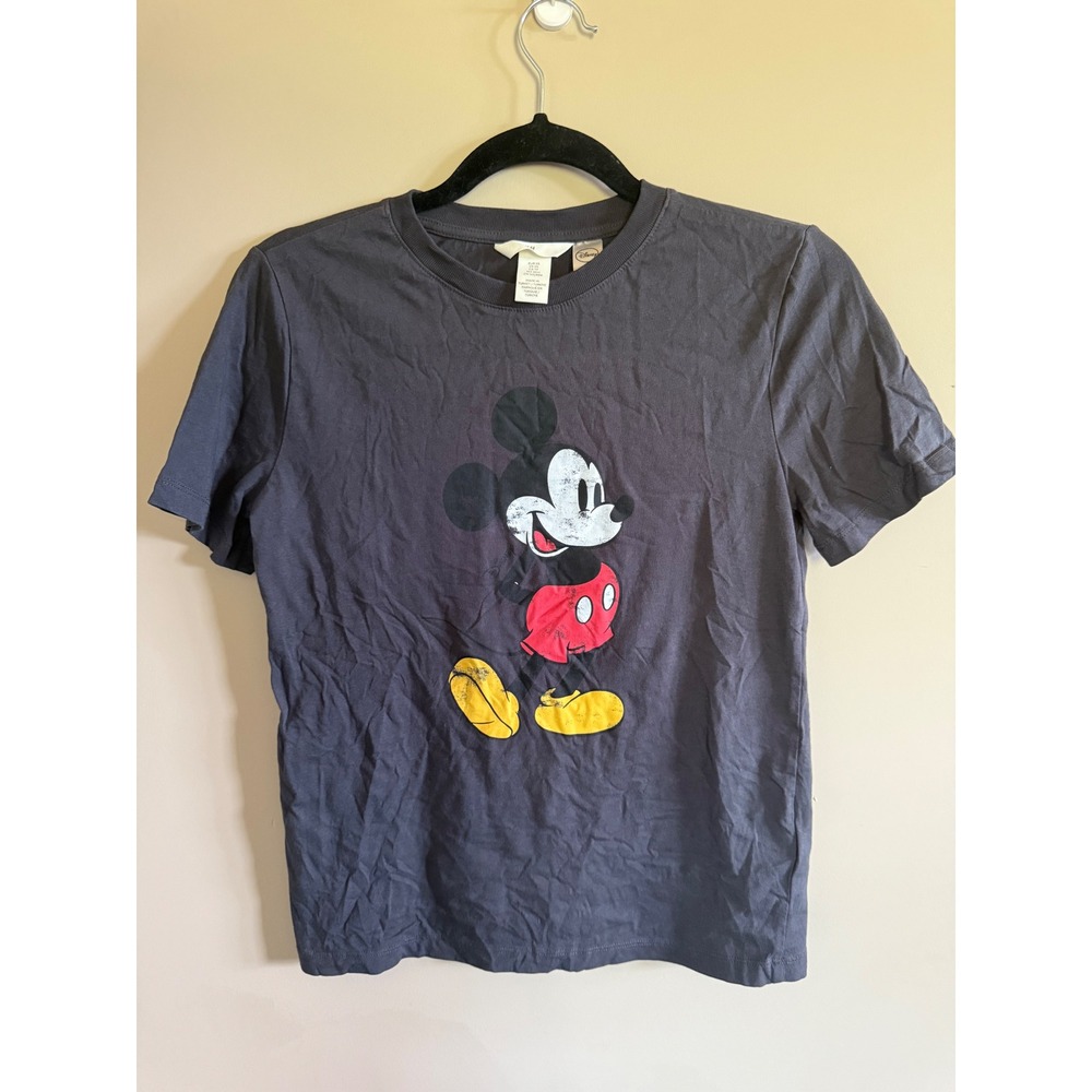 Disney Mickey Mouse Graphic T Shirt H&M Womens XS Gray Tee Top